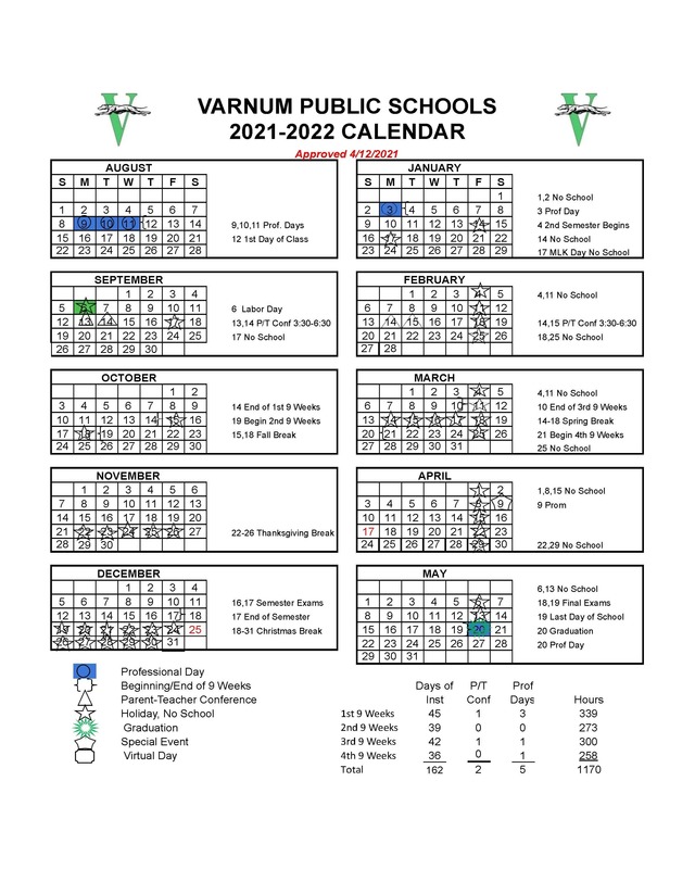 2021-2022 Calendar | Varnum Public Schools 2021-2022 Calendar | Varnum Public Schools